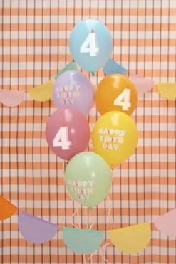 Pastel 4 Års Fødselsdagsballoner, 6 stk.