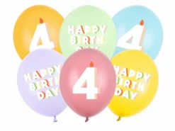 Pastel 4 Års Fødselsdagsballoner, 6 stk.