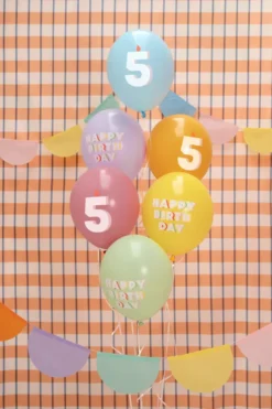 Pastel 5 Års Fødselsdagsballoner, 6 stk.
