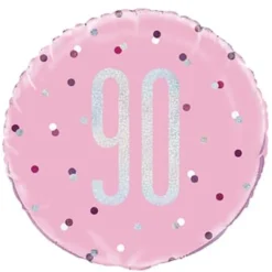 Pink Glitz Fødselsdags Folieballon, 90 År