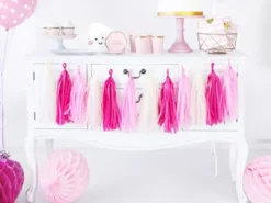 Pink, Lyserød & Creme Papir Tassels DIY, 12 stk.