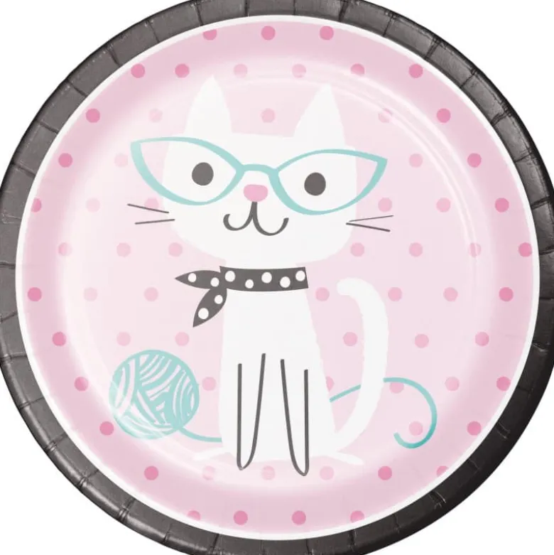 Purrfect Cat Party Runde Middagstallerkner, 8 stk.