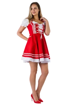 Rød Dirndl m/Løs Skjorte i 100% Bomuld
