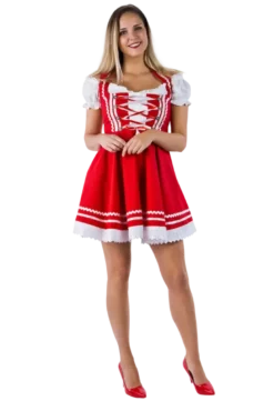Rød Dirndl m/Løs Skjorte i 100% Bomuld