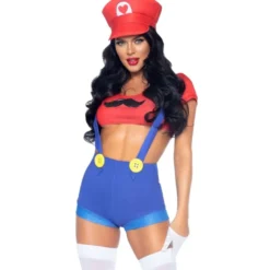 Rød Gamer Babe Kostume ala Mario