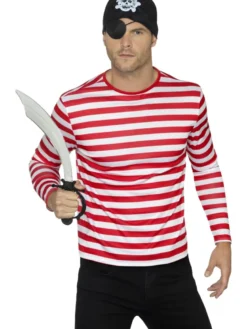 Rød & hvid stribet T-shirt m/lange ærmer