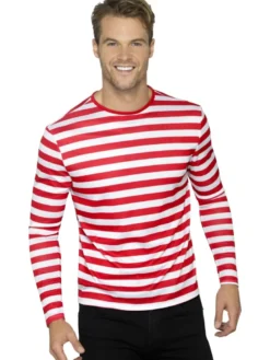 Rød & hvid stribet T-shirt m/lange ærmer