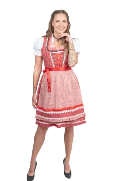 Rød Luksus Dirndl i 3 dele m/Løs Skjorte