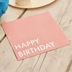 Rød/Orange "Happy Birthday" Servietter, 16 stk.