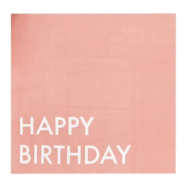 Rød/Orange "Happy Birthday" Servietter, 16 stk.