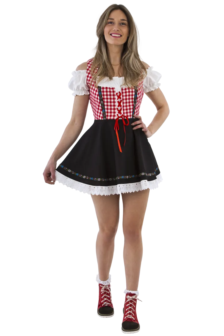 Rød& Sort Dirndl, Alt-i-1, Bomuldsmix