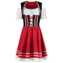 Rød/Sort Dirndl m/Løs Skjorte i 100% Bomuld