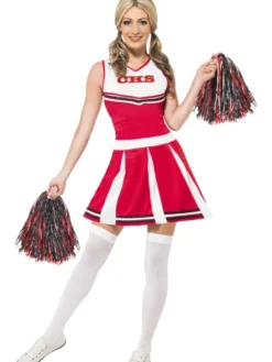 Rødt Cheerleader Kostume, Voksen