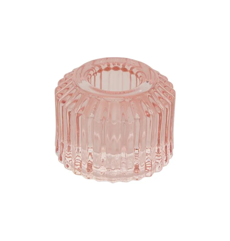 Rillet Lysestage Rund Lyserød, 5 x 4 cm