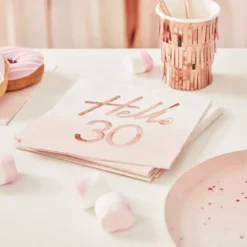 Rosegold "Hello 30" Frokostservietter, 16 stk.