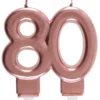 Rosegold Kagelys - Fødselsdagslys 80 År
