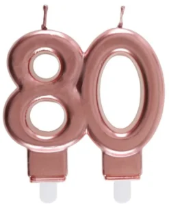 Rosegold Kagelys - Fødselsdagslys 80 År