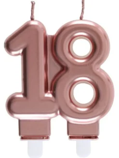Rosegold Kagelys - Fødselsdagslys 18 År