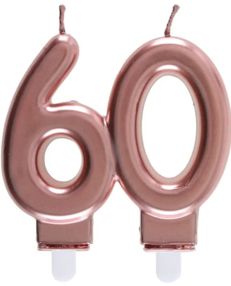 Rosegold Kagelys - Fødselsdagslys 60 År