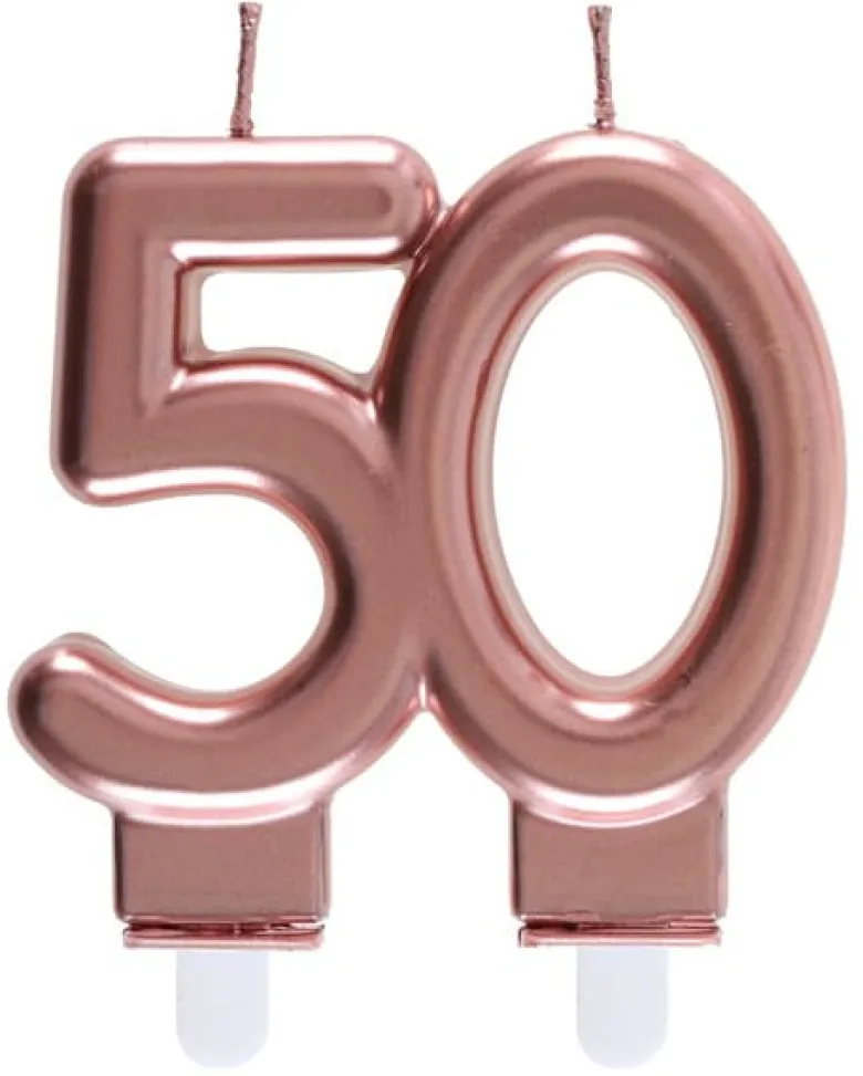 Rosegold Kagelys - Fødselsdagslys 50 År