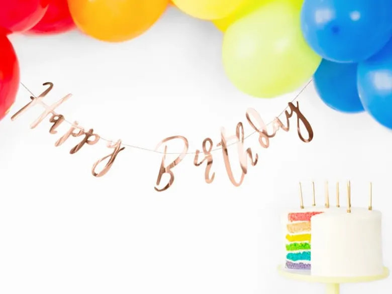 Rosegold Skråskrift "Happy Birthday" Banner, 62cm
