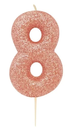 Rosegold Tal Kagelys m/Glitter 6.5 cm - 8 Tal
