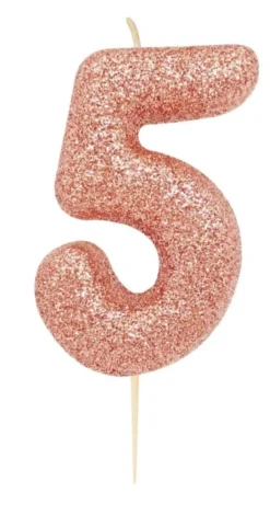 Rosegold Tal Kagelys m/Glitter 6.5 cm - 5 Tal