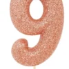 Rosegold Tal Kagelys m/Glitter 6.5 cm - 9 Tal