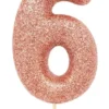 Rosegold Tal Kagelys m/Glitter 6.5 cm - 6 Tal