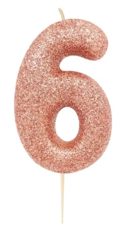 Rosegold Tal Kagelys m/Glitter 6.5 cm - 6 Tal