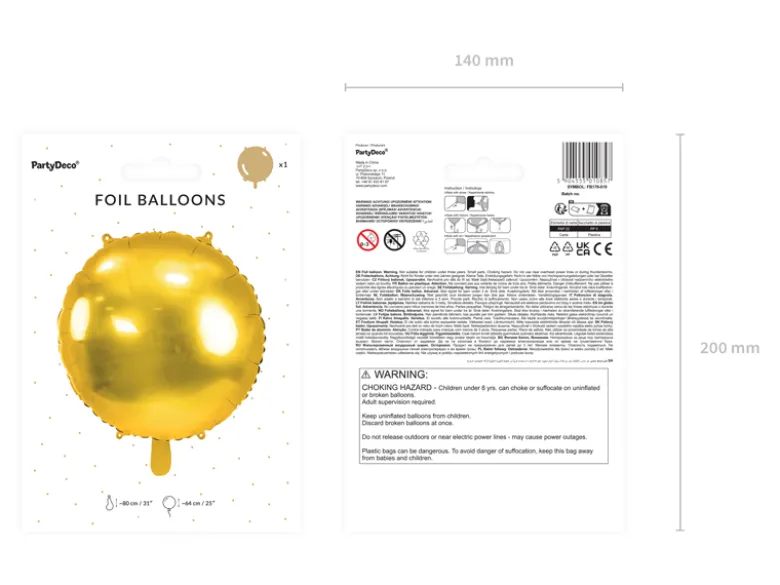 Rund Folie Ballon, 80 cm, Guld