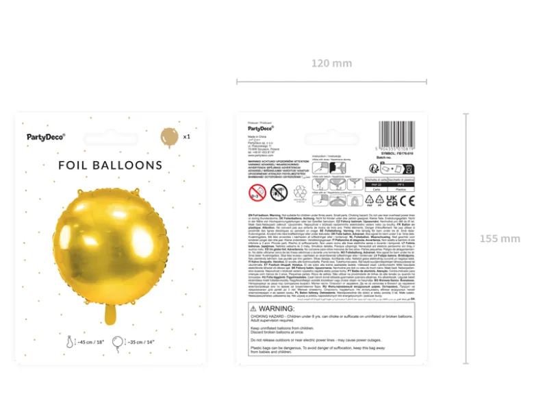 Rund Folie Ballon, 45 cm, Guld