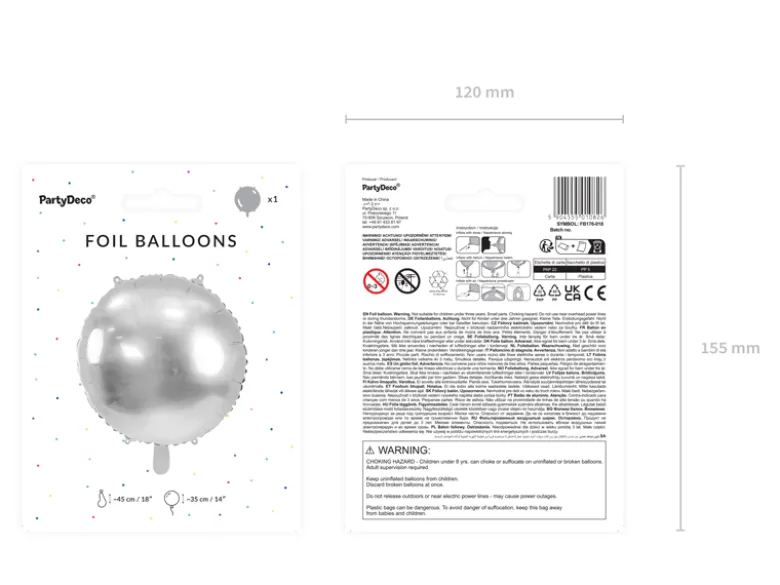 Rund Folie Ballon, 45 cm, Sølv