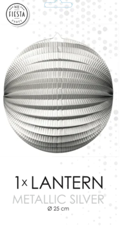 Rund Papirlanterne i Metallic Sølv, 25 cm