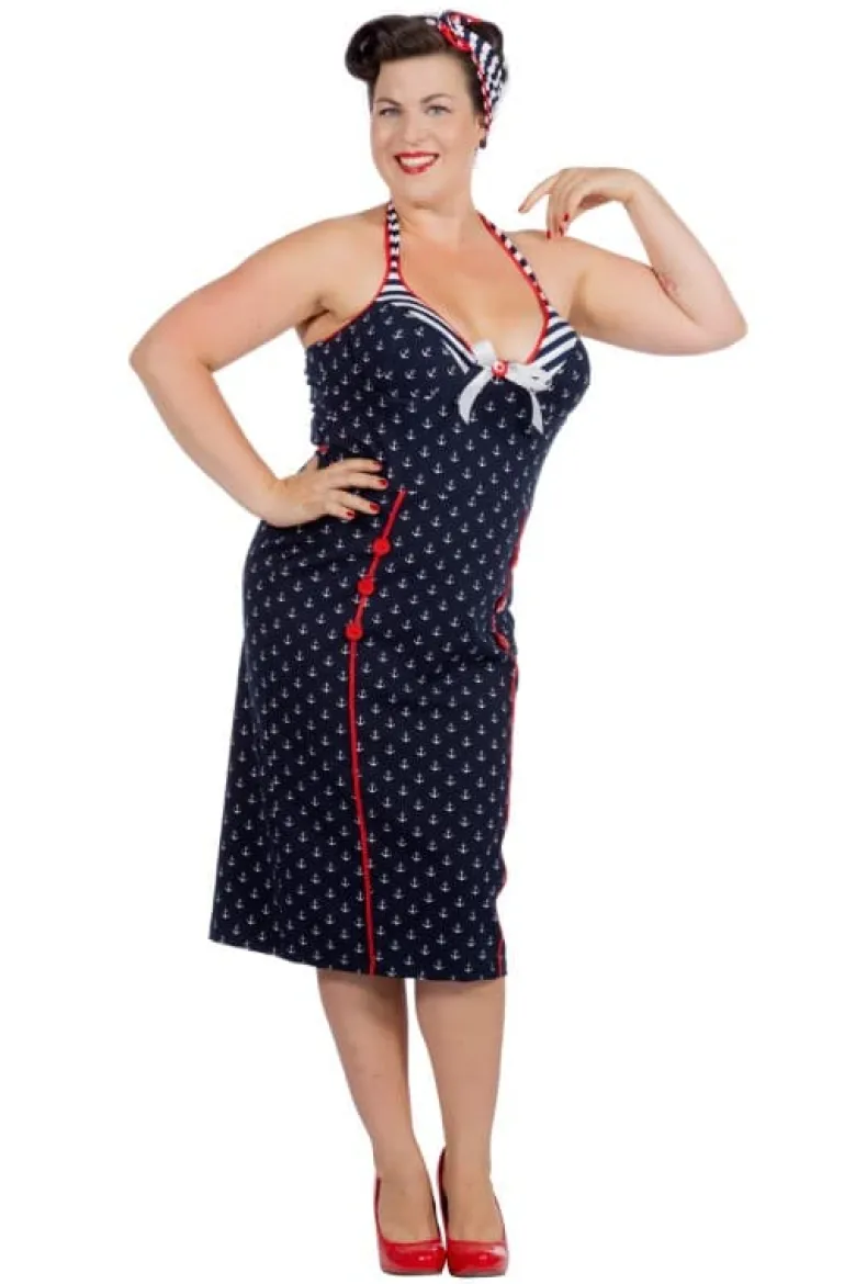 Sailor Halterneck Kjole m/Anker Print & Striber