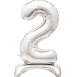 Sølv Folie "2" Tal Ballon på Fødder t/Luft, 76 cm