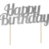 Sølv "Happy Birthday" Glitter Kagetopper