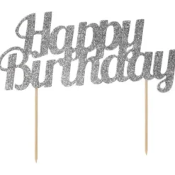 Sølv "Happy Birthday" Glitter Kagetopper