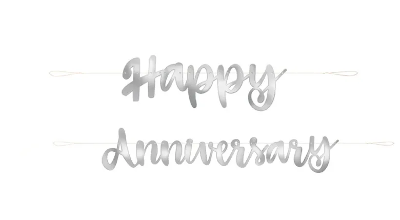 Sølv Skråskrift "Happy Anniversary" Banner, 182cm