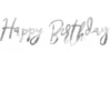 Sølv Skråskrift "Happy Birthday" Banner, 62cm
