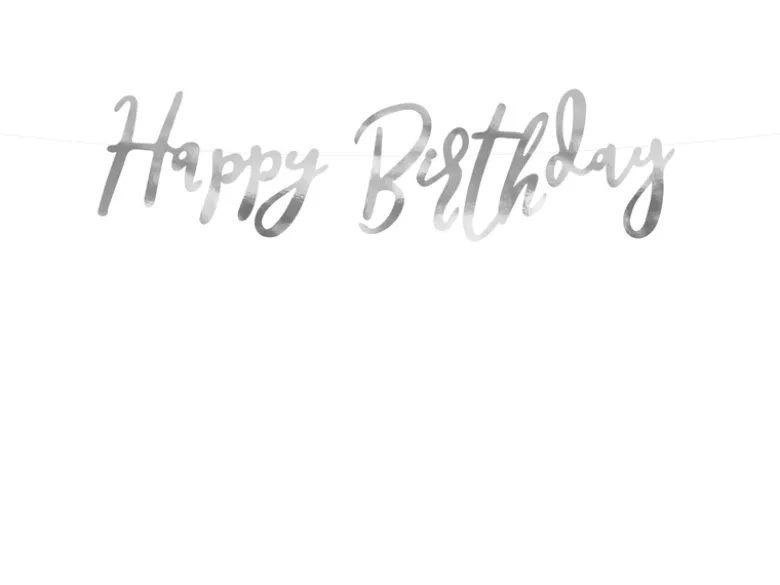 Sølv Skråskrift "Happy Birthday" Banner, 62cm