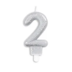 Sølv Talformet Kagelys m/Glitter 7 cm - 2 Tal