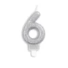 Sølv Talformet Kagelys m/Glitter 7 cm - 6 Tal