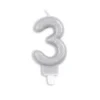 Sølv Talformet Kagelys m/Glitter 7 cm - 3 Tal