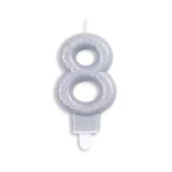 Sølv Talformet Kagelys m/Glitter 7 cm - 8 Tal