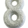 Sølv Tal Kagelys m/Glitter 6.5 cm - 8 Tal