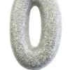 Sølv Tal Kagelys m/Glitter 6.5 cm - 0 Tal