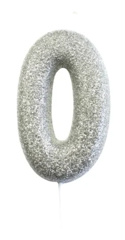 Sølv Tal Kagelys m/Glitter 6.5 cm - 0 Tal