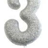 Sølv Tal Kagelys m/Glitter 6.5 cm - 3 Tal