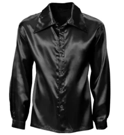 Sort Disco Skjorte i Satin Look
